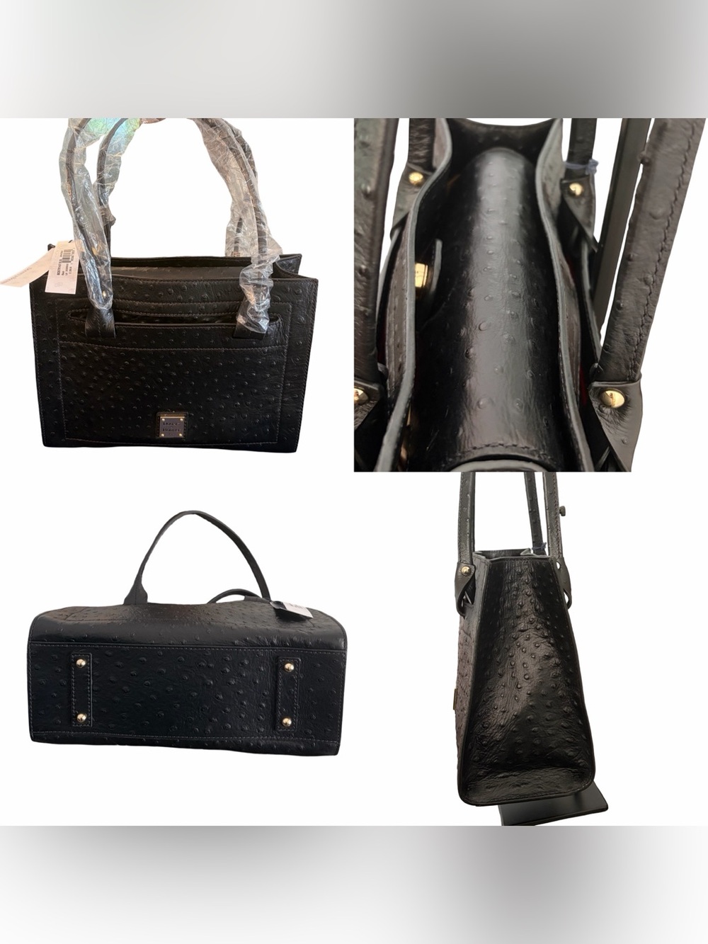 NWT Dooney & Bourke Janine Black Leather Ostrich Satchel Shoulder Purse - Picture 5 of 16